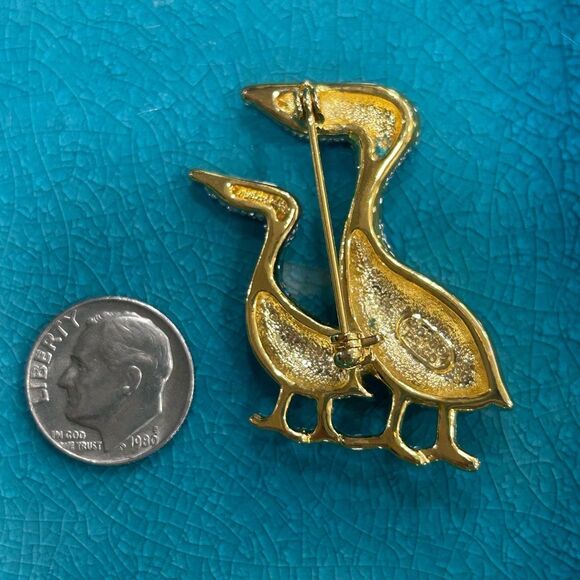 Mother & Baby Rhinestone Crystal Pelican Brooch Pin Women's Silver and Gold-tone - Picture 4 of 8